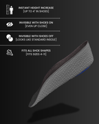 Black Inchmaxxer 2.0 height boosting insoles with features listed on a black background